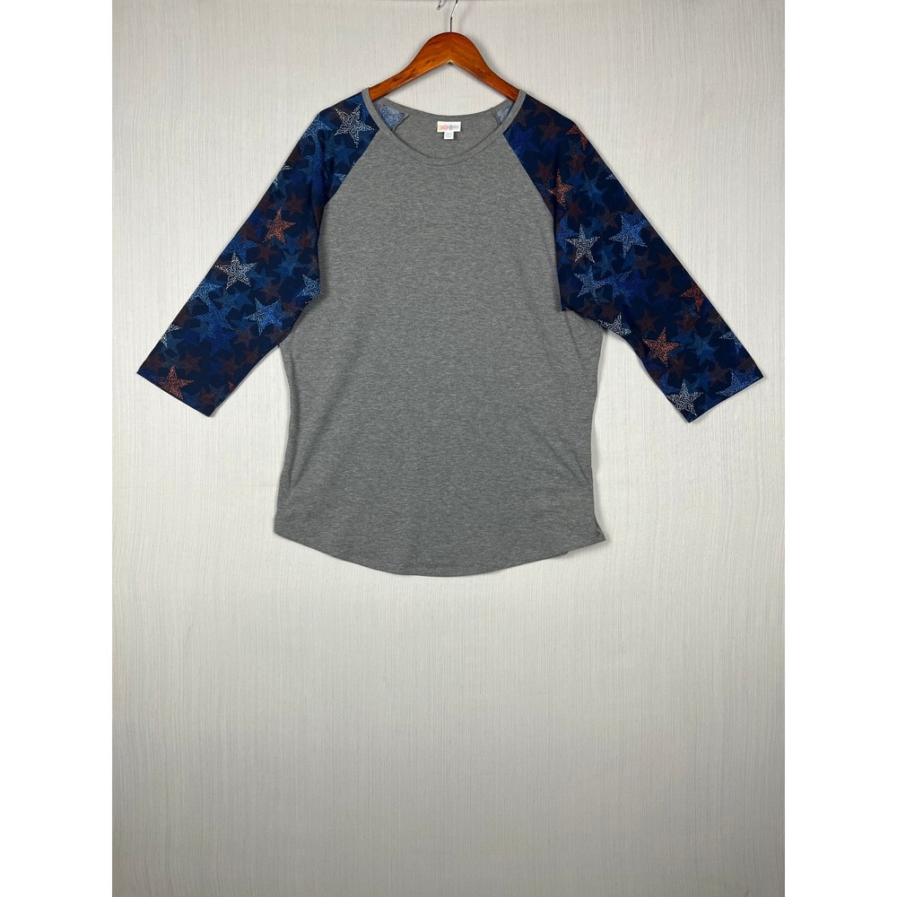 LuLaRoe Randy Raglan T-Shirt Women 2XL Gray Baseball Tee Stars Americana Casual - Picture 2 of 7